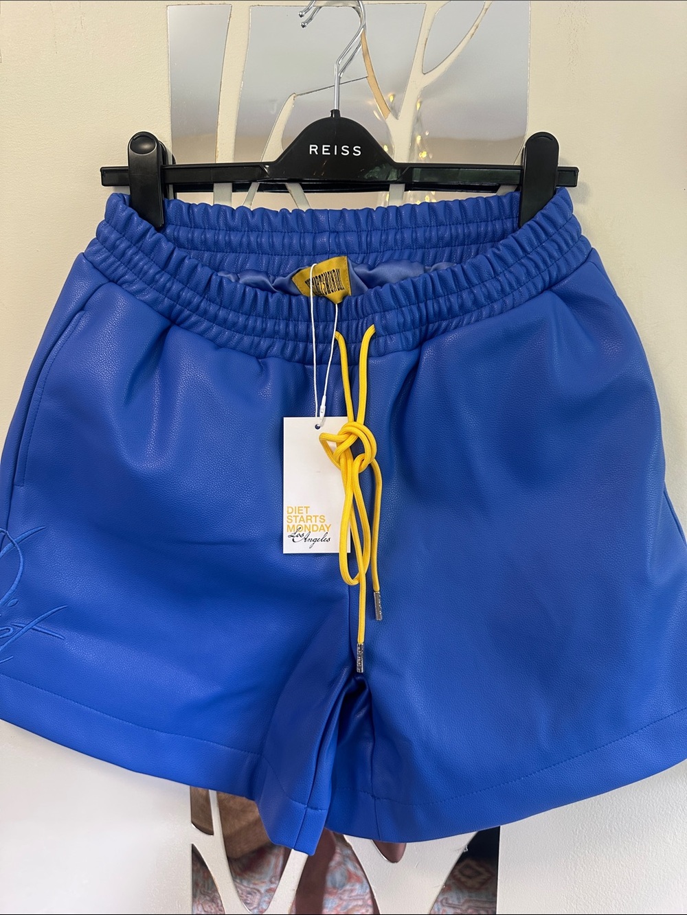 NWT Diet Starts Monday Faux Leather Script Shorts Blue - Size Medium M Rare